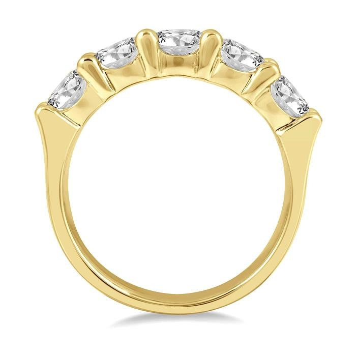 2 Ctw 5 Stone Round Cut Diamond Wedding Band in 14K Yellow Gold