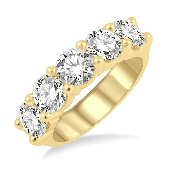 3 Ctw 5 Stone Round Cut Diamond Wedding Band in 14K Yellow Gold