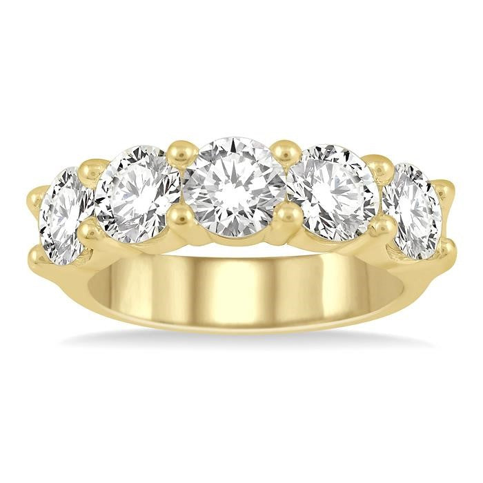 3 Ctw 5 Stone Round Cut Diamond Wedding Band in 14K Yellow Gold
