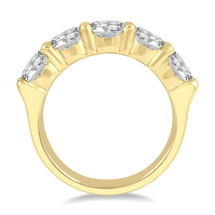 3 Ctw 5 Stone Round Cut Diamond Wedding Band in 14K Yellow Gold