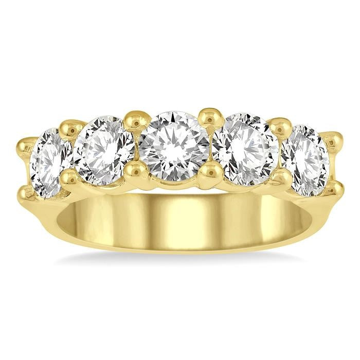 2 Ctw 5 Stone Round Cut Diamond Wedding Band in 14K Yellow Gold