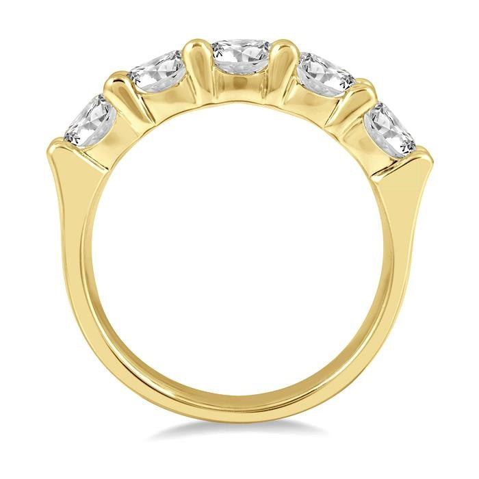 2 Ctw 5 Stone Round Cut Diamond Wedding Band in 14K Yellow Gold