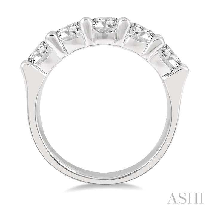 2 Ctw 5 Stone Round Cut Diamond Wedding Band in 14K White Gold