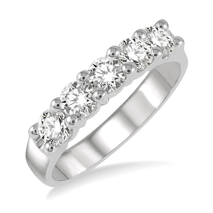 1 Ctw Round Cut Diamond 5 Stone Wedding Band in 14K White Gold
