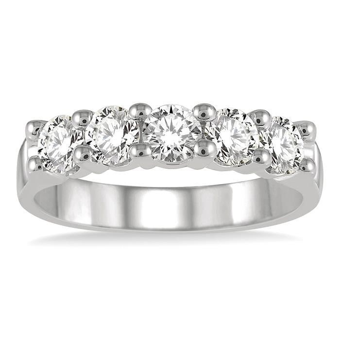1 Ctw Round Cut Diamond 5 Stone Wedding Band in 14K White Gold