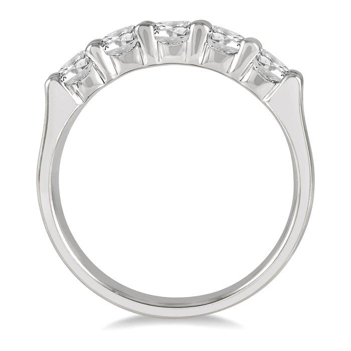 1 Ctw Round Cut Diamond 5 Stone Wedding Band in 14K White Gold
