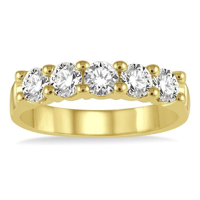 1 Ctw 5 Stone Round Cut Diamond Wedding Band in 14K Yellow Gold