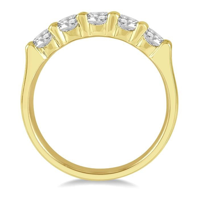 1 Ctw 5 Stone Round Cut Diamond Wedding Band in 14K Yellow Gold