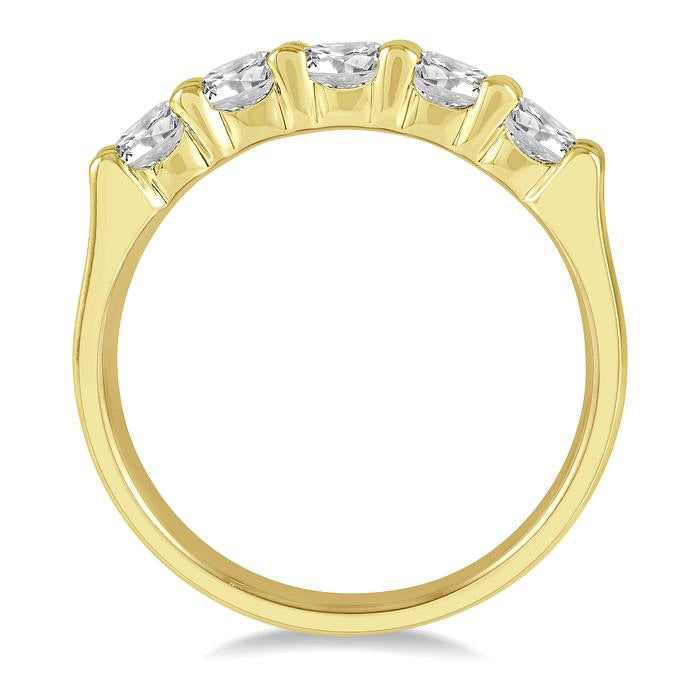 1 Ctw 5 Stone Round Cut Diamond Wedding Band in 14K Yellow Gold