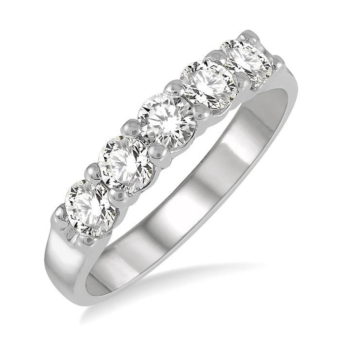 3/4 Ctw 5 Stone Round Cut Diamond Wedding Band in 14K White Gold