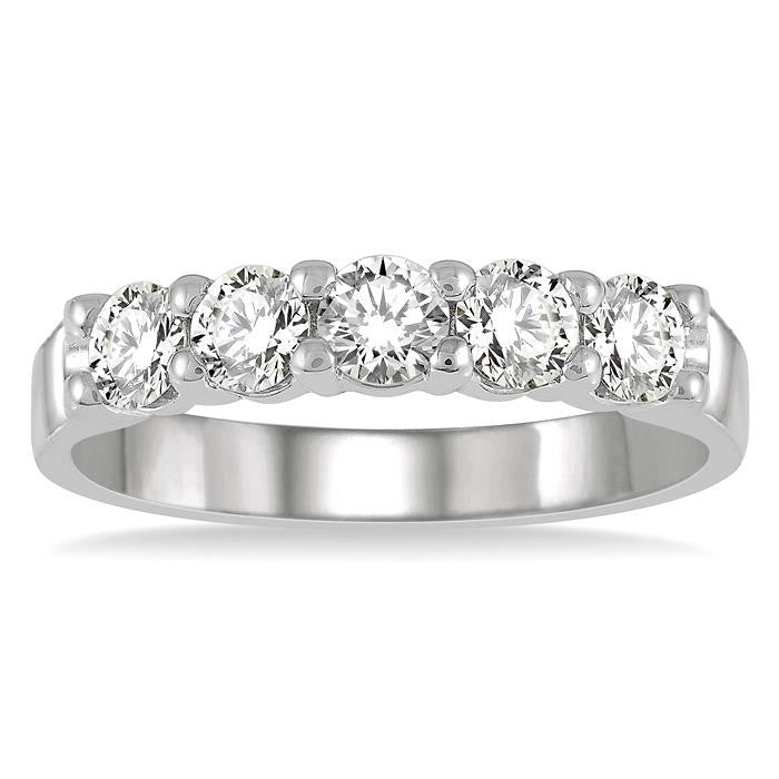 3/4 Ctw 5 Stone Round Cut Diamond Wedding Band in 14K White Gold