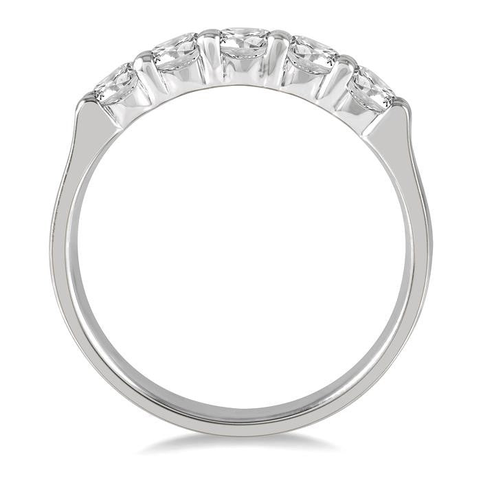 3/4 Ctw 5 Stone Round Cut Diamond Wedding Band in 14K White Gold