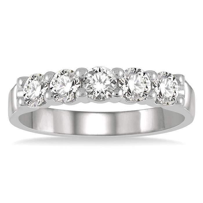 3/4 Ctw 5 Stone Round Cut Diamond Wedding Band in 14K White Gold