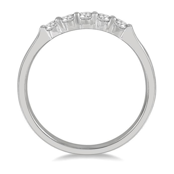 1/4 Ctw 5 Stone Round Cut Diamond Wedding Band in 14K White Gold
