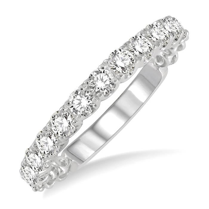 3/4 Ctw Lattice Round Cut Diamond Wedding Band in 14K White Gold