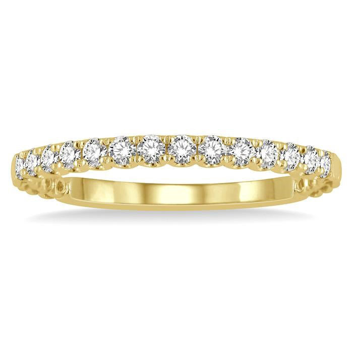 1/4 Ctw Lattice Round Cut Diamond Wedding Band in 14K Yellow Gold