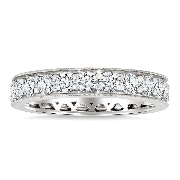 2 Ctw Round Cut Diamond Eternity Wedding Band in 14K White Gold