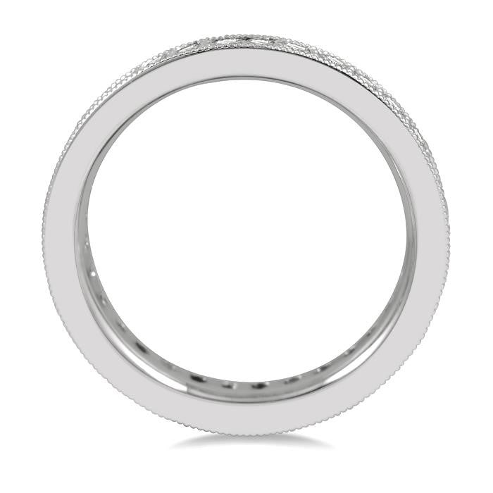1 Ctw Milgrain Bordered Round Cut Diamond Eternity Wedding Band in 14K White Gold