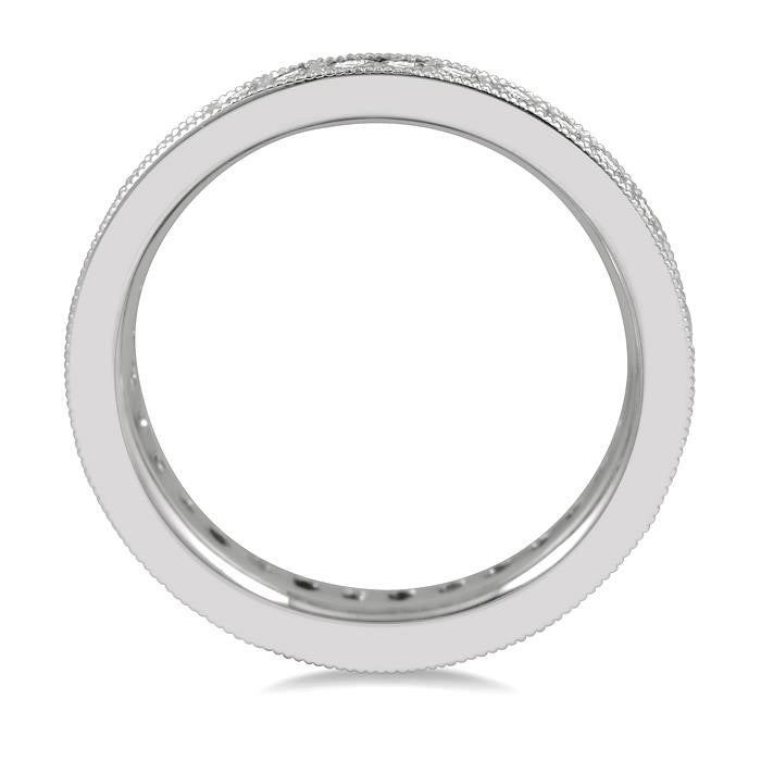 1 Ctw Milgrain Bordered Round Cut Diamond Eternity Wedding Band in 14K White Gold