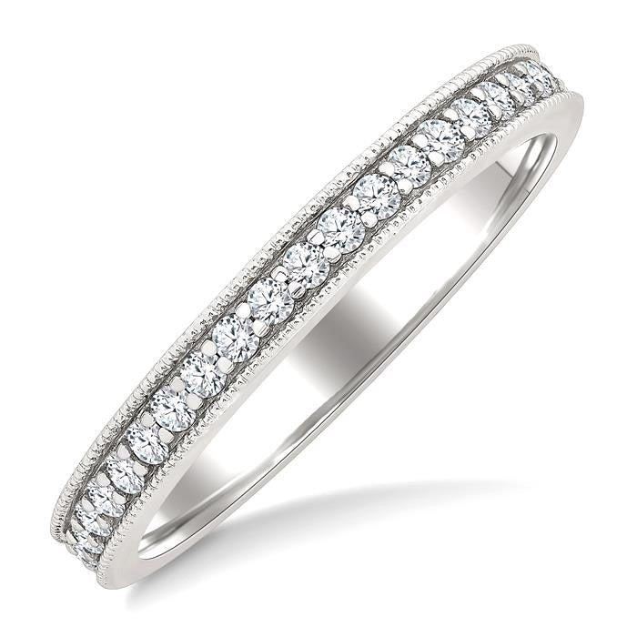 1/2 Ctw Milgrain Bordered Round Cut Diamond Eternity Wedding Band in 14K White Gold