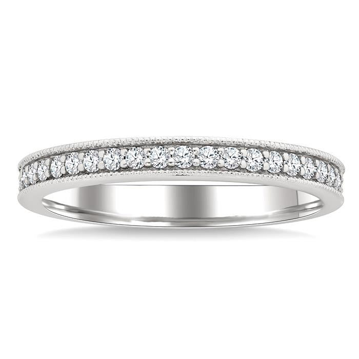 1/2 Ctw Milgrain Bordered Round Cut Diamond Eternity Wedding Band in 14K White Gold