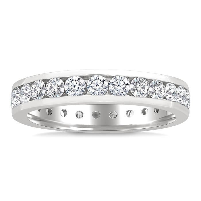 1 1/2 Ctw Channel Round Cut Diamond Eternity Wedding Band in 14K White Gold