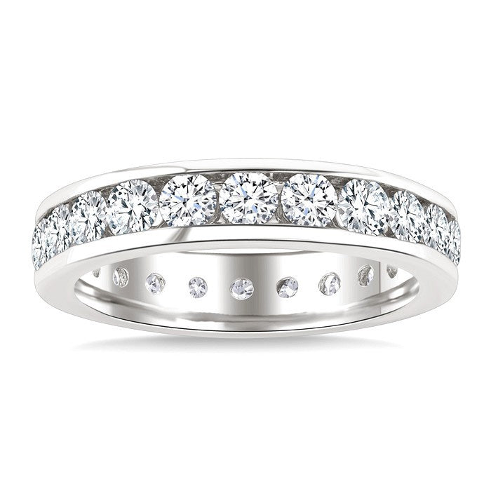2 Ctw Channel Set Round Cut Diamond Eternity Wedding Band in 14K White Gold
