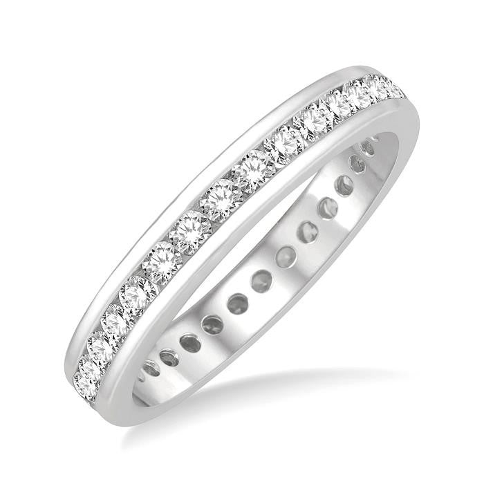 1 Ctw Channel Round Cut Diamond Eternity Wedding Band in 14K White Gold