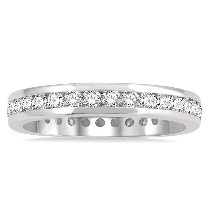 1 Ctw Channel Round Cut Diamond Eternity Wedding Band in 14K White Gold