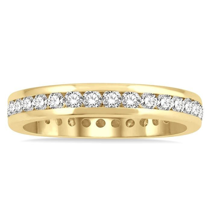 1 Ctw Channel Round Cut Diamond Eternity Wedding Band in 14K Yellow Gold