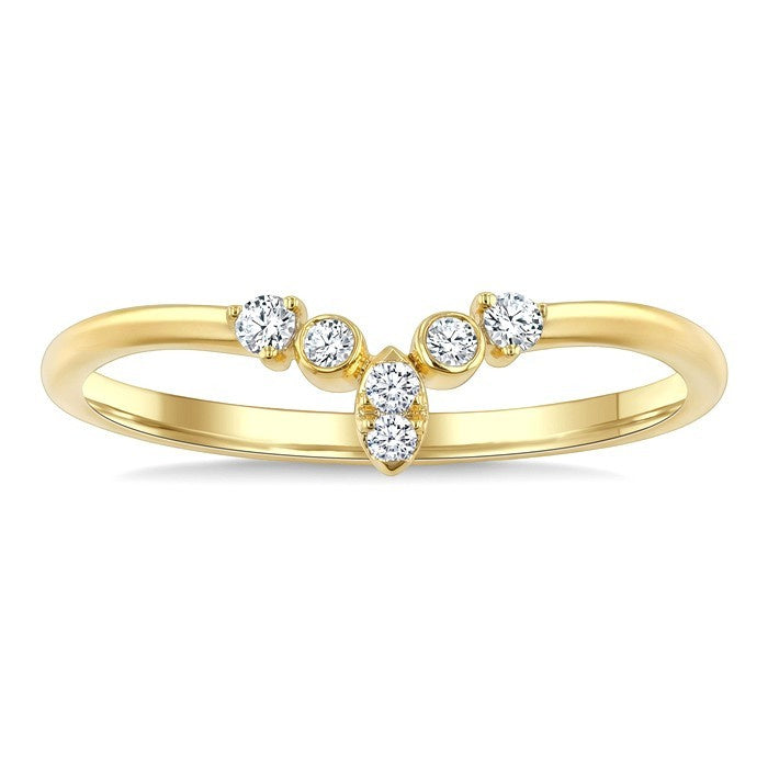 1/10 Ctw Chevron Round Cut Diamond Ring in 10K Yellow Gold