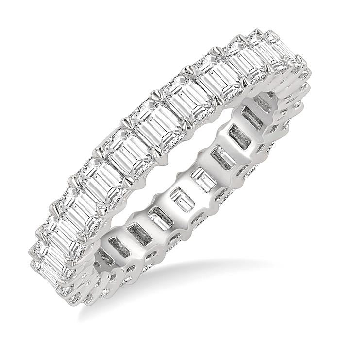 3 Ctw Eternity Emerald Cut Diamond Wedding Band in 14K White Gold