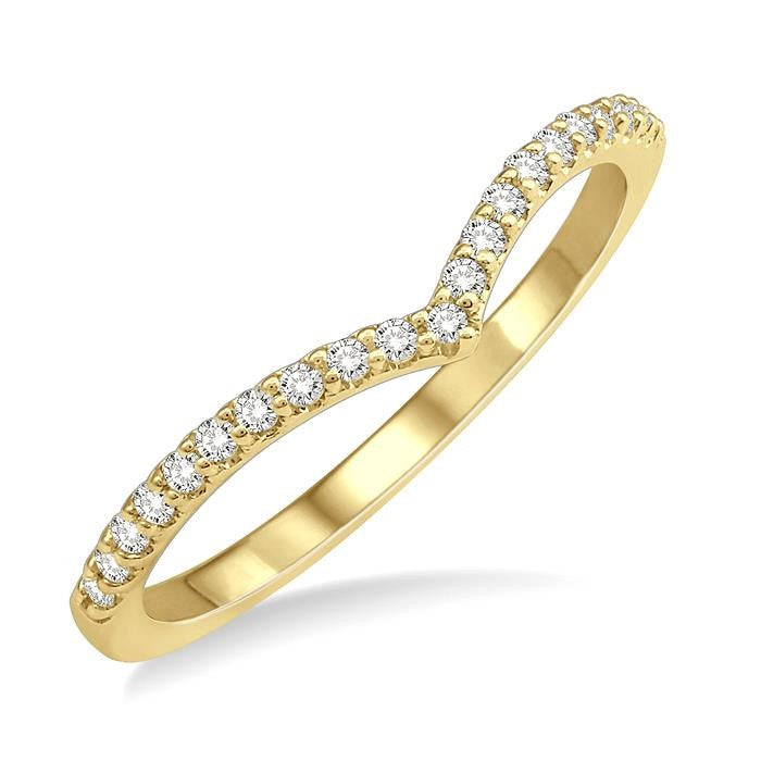 1/6 Ctw Curve V-Drop Round Cut Diamond Ladies Ring in 14K Yellow Gold
