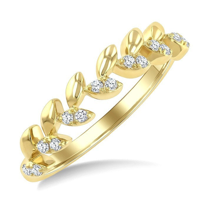 1/8 Ctw Round Cut Diamond Leaf Stackable Fashion Band in 10K Yellow Gold