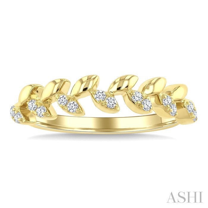1/8 Ctw Round Cut Diamond Leaf Stackable Fashion Band in 10K Yellow Gold