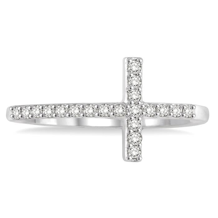 1/5 Ctw Round Cut Diamond Cross Ring in 10K White Gold