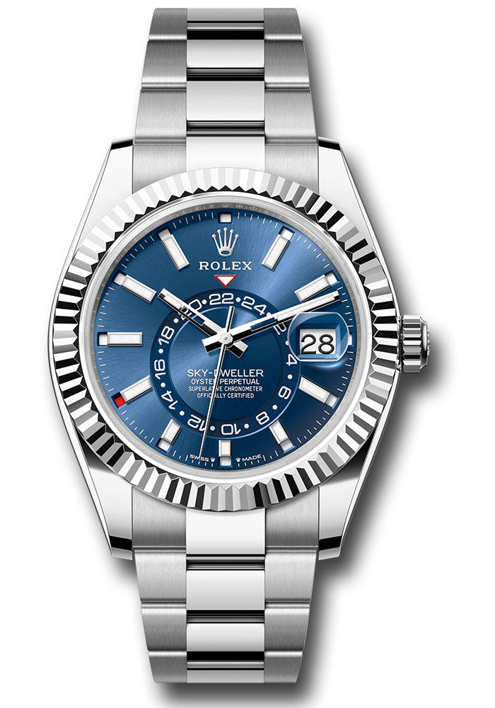 *Pre-Owned* Rolex White Rolesor Sky-Dweller Watch - Fluted Ring Command Bezel - Mint Green Index Dial - Oyster Bracelet