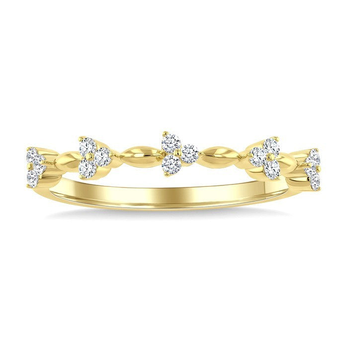 1/6 Ctw Round Cut Diamond Stackable Blossom Band in 10K Yellow Gold