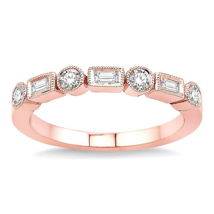 3/8 Ctw Round and Baguette Diamond Wedding Band in 14K Rose Gold