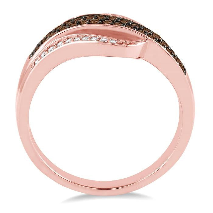 1/3 Ctw White and Champagne Brown Diamond Ring in 10K Rose Gold