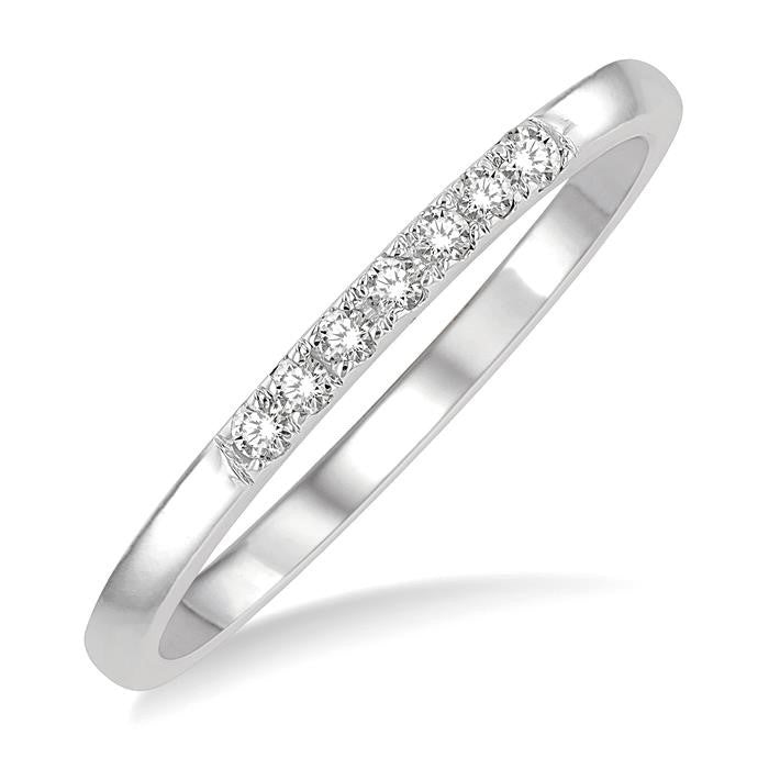 1/10 Ctw Straight Row Center Round Cut Diamond Stackable Fashion Petite Band in 10K White Gold
