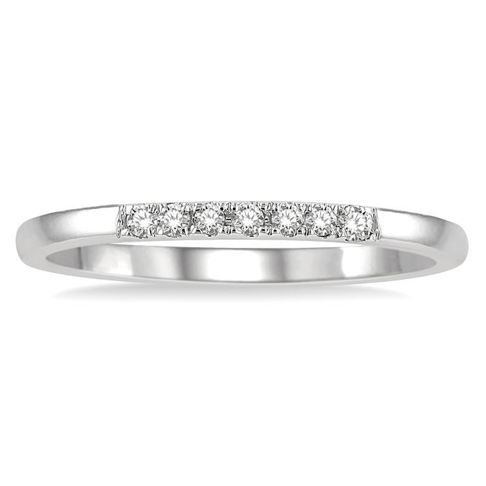 1/10 Ctw Straight Row Center Round Cut Diamond Stackable Fashion Petite Band in 10K White Gold