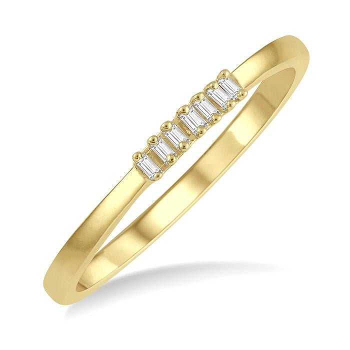 1/10 Ctw Baguette Diamond Stackable Petite Fashion Band in 10K Yellow Gold
