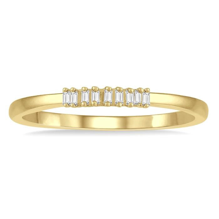 1/10 Ctw Baguette Diamond Stackable Petite Fashion Band in 10K Yellow Gold