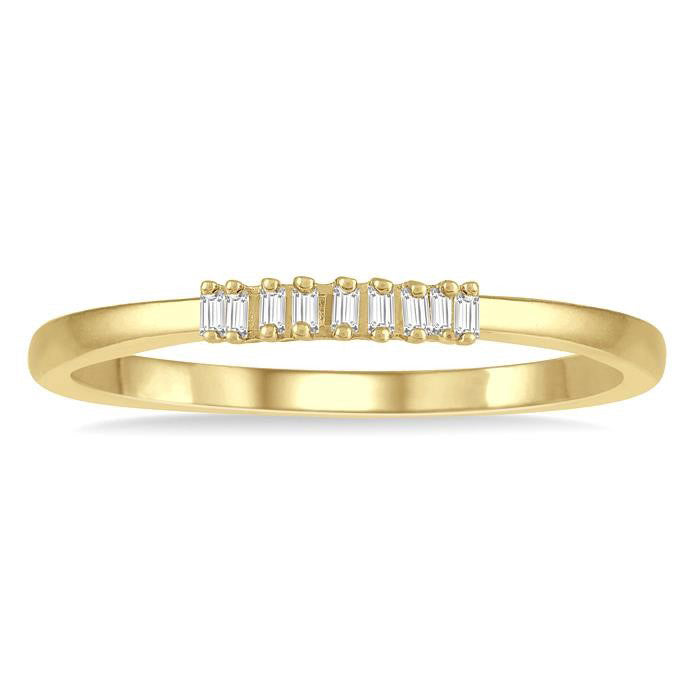 1/10 Ctw Baguette Diamond Stackable Petite Fashion Band in 10K Yellow Gold
