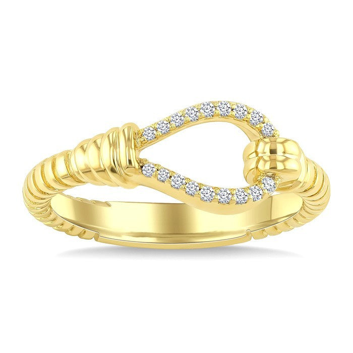 1/10 Ctw Round Cut Diamond Bold Knot Link Ring in 10K Yellow Gold