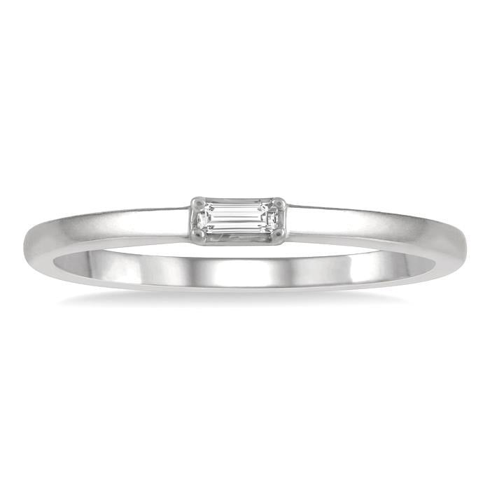 1/20 Ctw Baguette Diamond Stackable Petite Fashion Ring in 10K White Gold