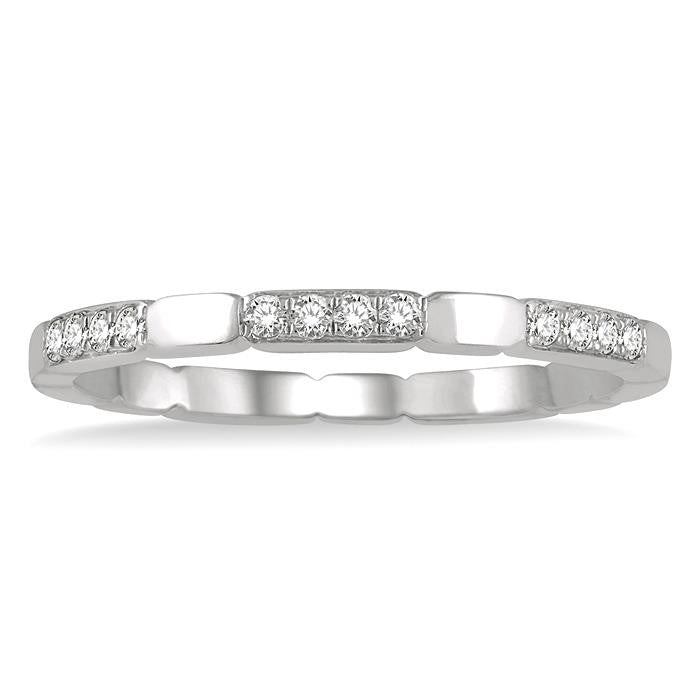 1/10 Ctw Round Cut Diamond Block Stackable Band in 14K White Gold