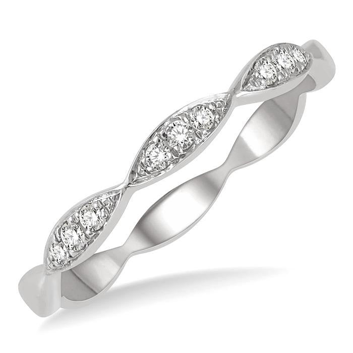 1/10 Ctw Marquise Lattice Round Cut Diamond Stackable Band in 14K White Gold