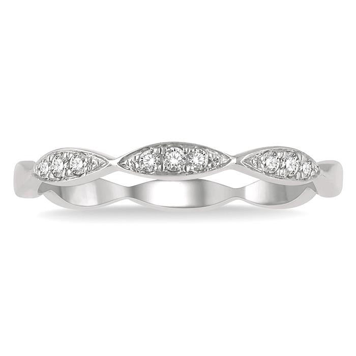 1/10 Ctw Marquise Lattice Round Cut Diamond Stackable Band in 14K White Gold